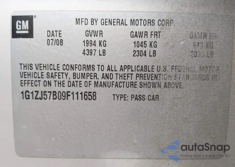 2009 Chevrolet Malibu Lt z USA, uszkodzony, nr VIN 1G1ZJ57B09F111658